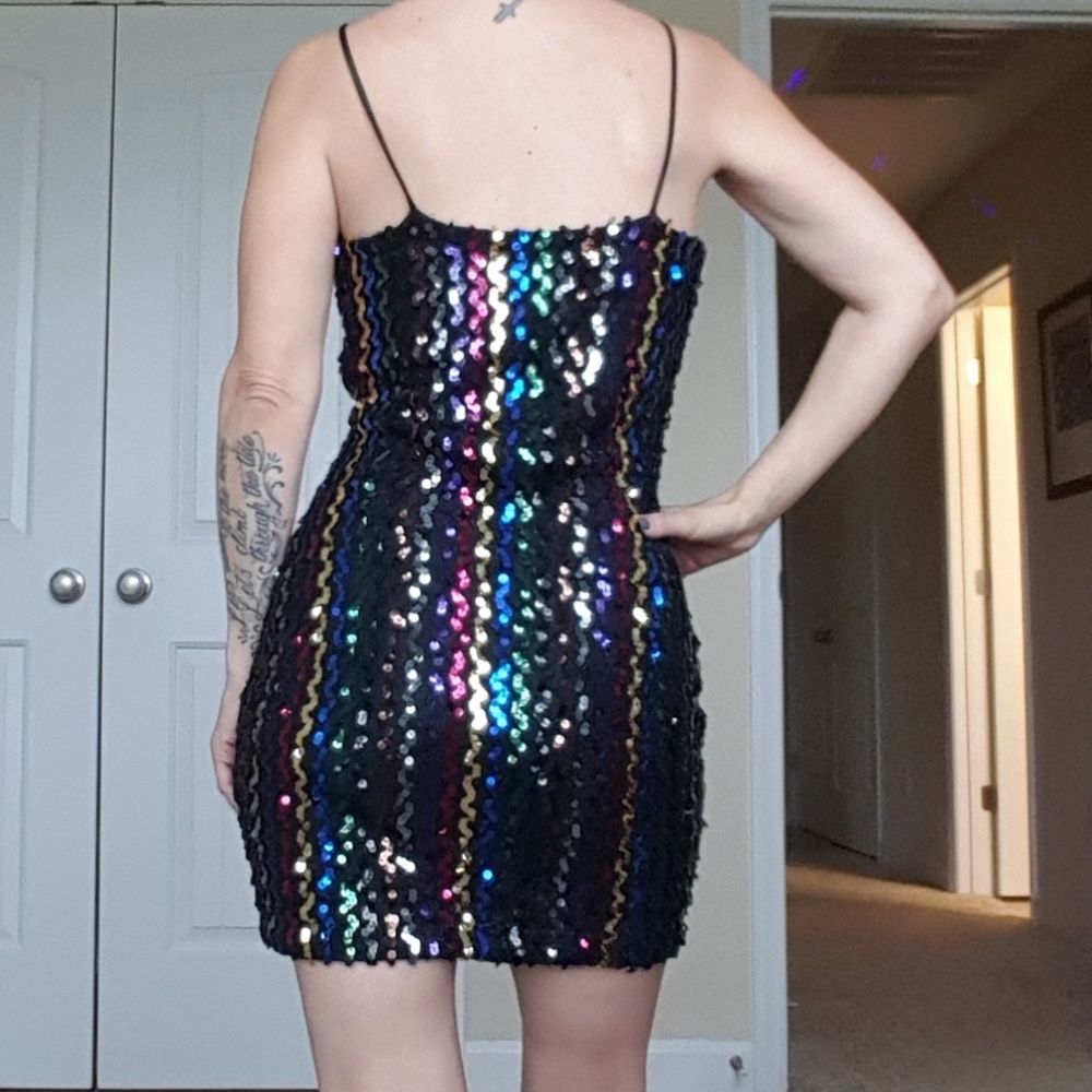 Sequin spaghetti strap 70's dress. - Picture 1 of 8